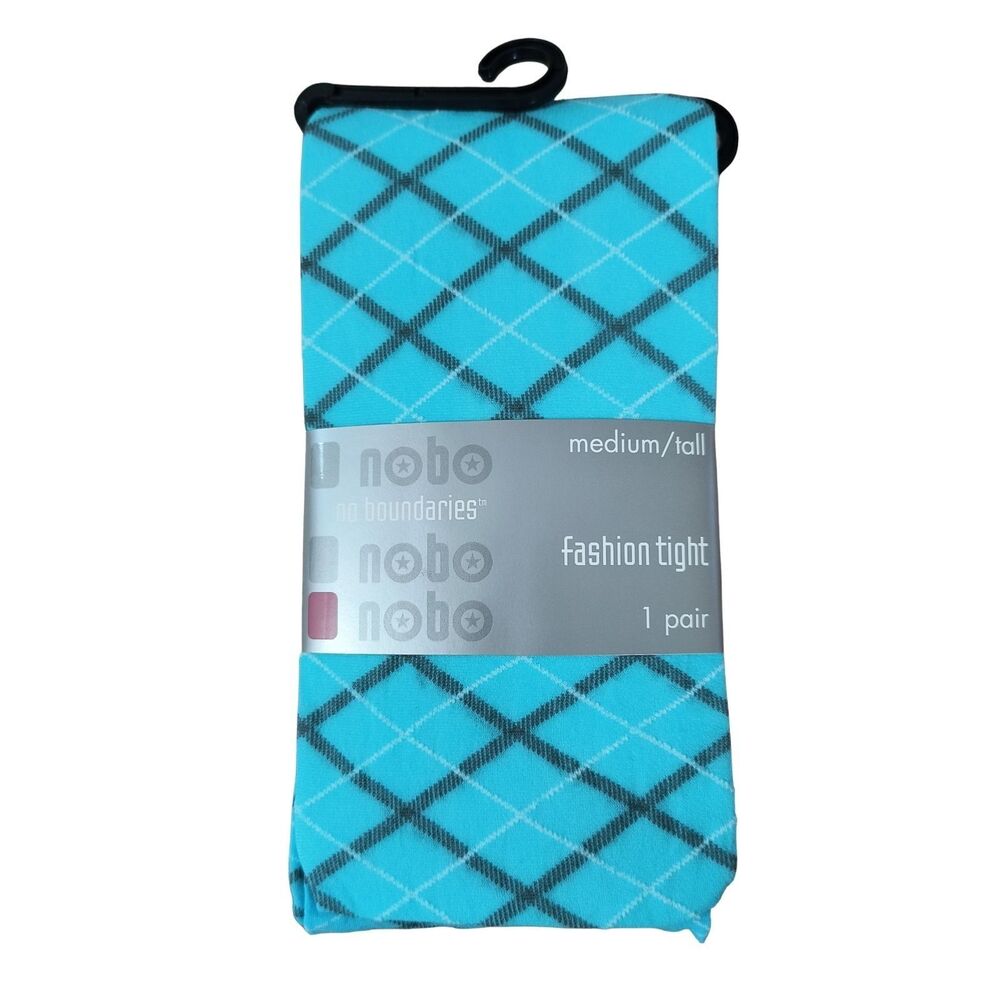 No Boundaries Fashion Tights Medium/Tall M/T Blue Black White Argyle Diamond NWT